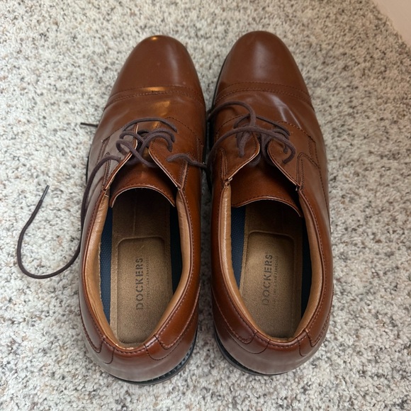 Dockers Tan Brown Leather Men's Oxfords Shoes Tie Stitching - Picture 2 of 7